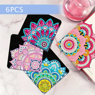 6Pcs Lotus Mandala PU Corner Cover Bookmark Diamond Painting Kits