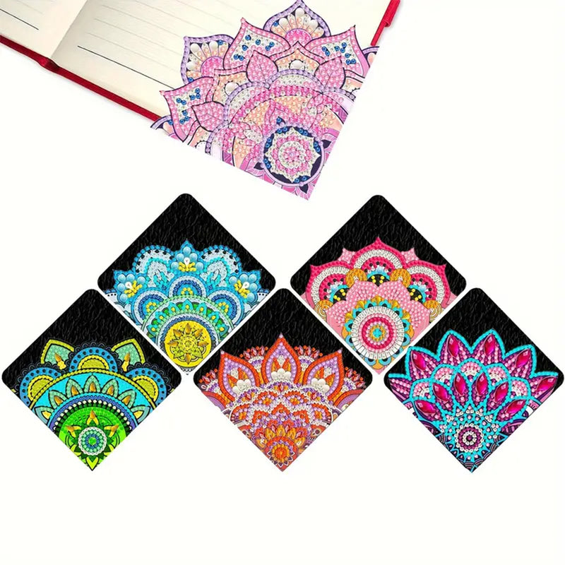 6Pcs Lotus Mandala PU Corner Cover Bookmark Diamond Painting Kits