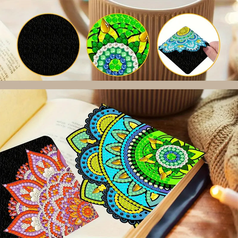 6Pcs Lotus Mandala PU Corner Cover Bookmark Diamond Painting Kits