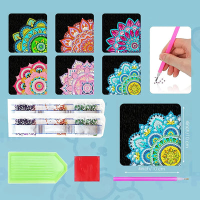 6Pcs Lotus Mandala PU Corner Cover Bookmark Diamond Painting Kits