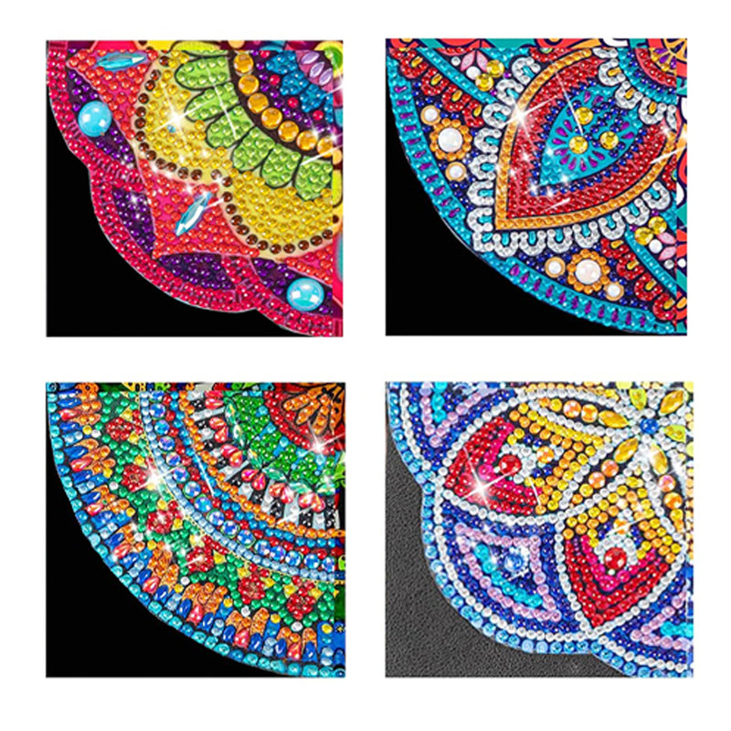 4Pcs Popular Mandala PU Corner Cover Bookmark Diamond Painting Kits