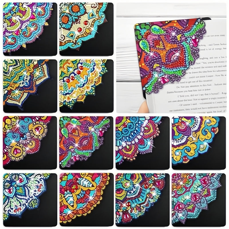 12Pcs Brilliant Mandala PU Corner Cover Bookmark Diamond Painting Kits