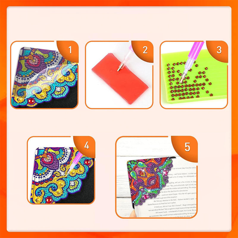 12Pcs Brilliant Mandala PU Corner Cover Bookmark Diamond Painting Kits