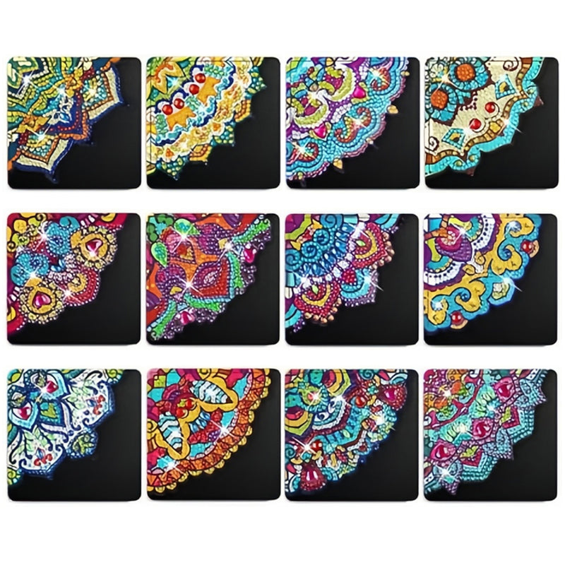 12Pcs Brilliant Mandala PU Corner Cover Bookmark Diamond Painting Kits