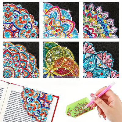 6Pcs Complex Mandala PU Corner Cover Bookmark Diamond Painting Kits