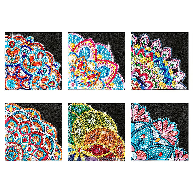 6Pcs Complex Mandala PU Corner Cover Bookmark Diamond Painting Kits