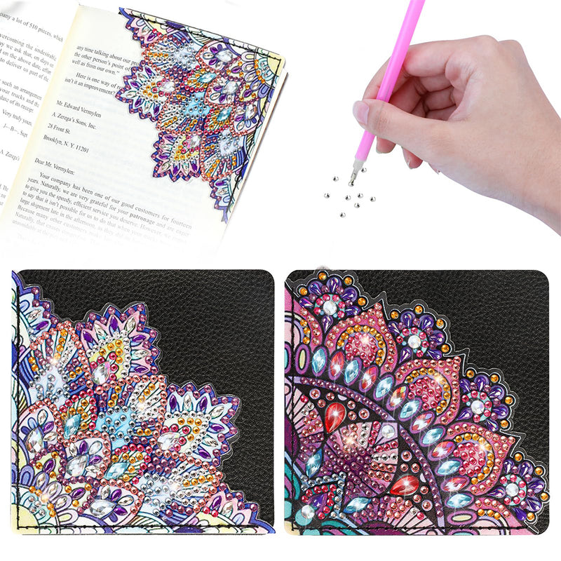 2Pcs Complex Mandala PU Corner Cover Bookmark Diamond Painting Kits