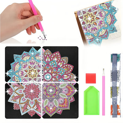 4Pcs Lotus Mandala PU Corner Cover Bookmark Diamond Painting Kits