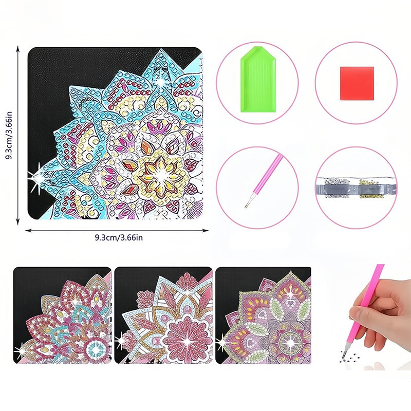 4Pcs Lotus Mandala PU Corner Cover Bookmark Diamond Painting Kits