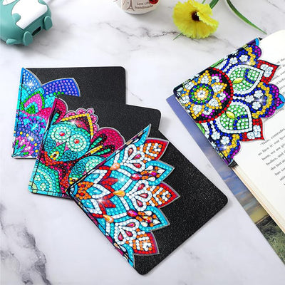 4Pcs Blue Mandala PU Corner Cover Bookmark Diamond Painting Kits