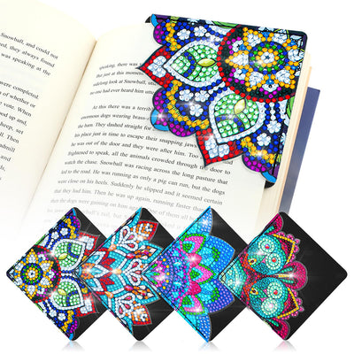 4Pcs Blue Mandala PU Corner Cover Bookmark Diamond Painting Kits