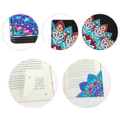 4Pcs Blue Mandala PU Corner Cover Bookmark Diamond Painting Kits