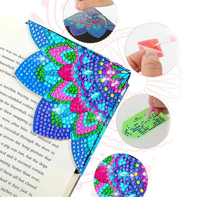 4Pcs Blue Mandala PU Corner Cover Bookmark Diamond Painting Kits