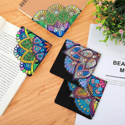 4Pcs Blue and Green Mandala PU Corner Cover Bookmark Diamond Painting Kits