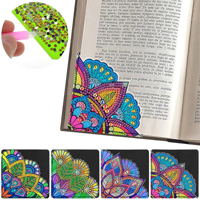 4Pcs Blue and Green Mandala PU Corner Cover Bookmark Diamond Painting Kits