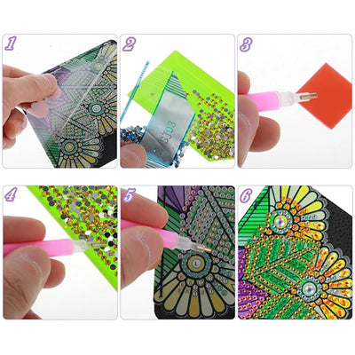 4Pcs Blue and Green Mandala PU Corner Cover Bookmark Diamond Painting Kits