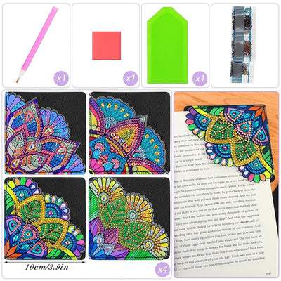 4Pcs Blue and Green Mandala PU Corner Cover Bookmark Diamond Painting Kits