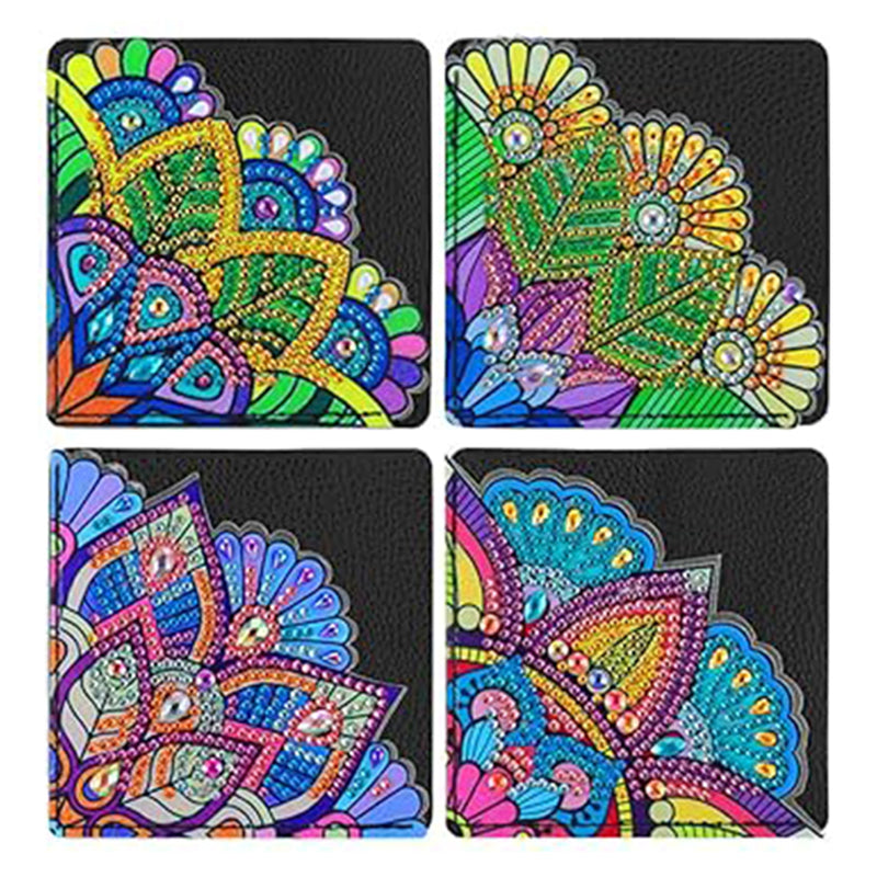 4Pcs Blue and Green Mandala PU Corner Cover Bookmark Diamond Painting Kits