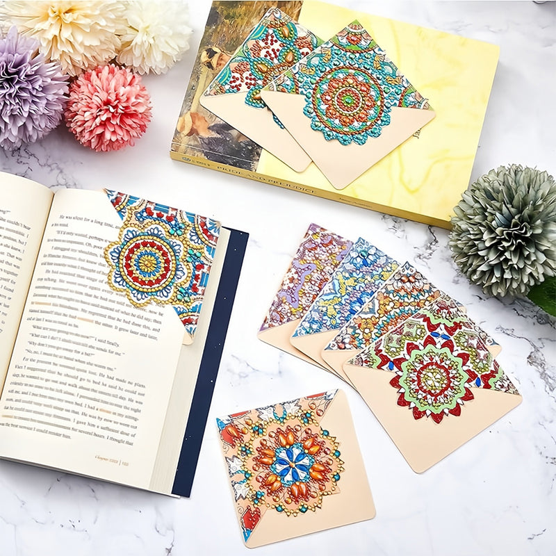 8Pcs Beautiful Mandala PU Corner Cover Bookmark Diamond Painting Kits