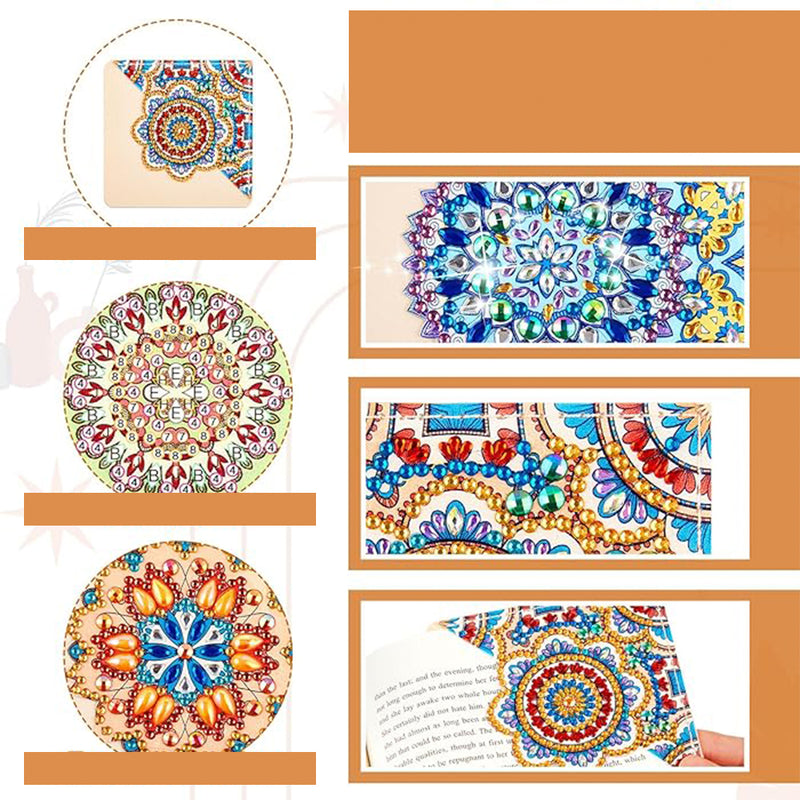 8Pcs Beautiful Mandala PU Corner Cover Bookmark Diamond Painting Kits