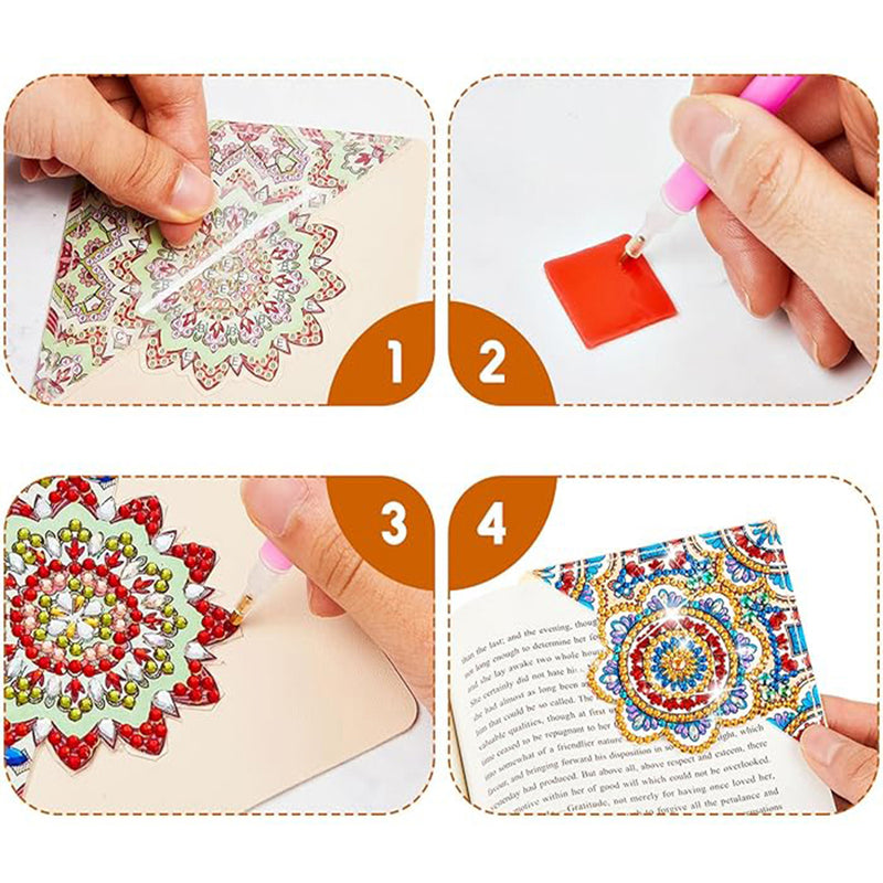 8Pcs Beautiful Mandala PU Corner Cover Bookmark Diamond Painting Kits