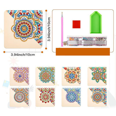 8Pcs Beautiful Mandala PU Corner Cover Bookmark Diamond Painting Kits