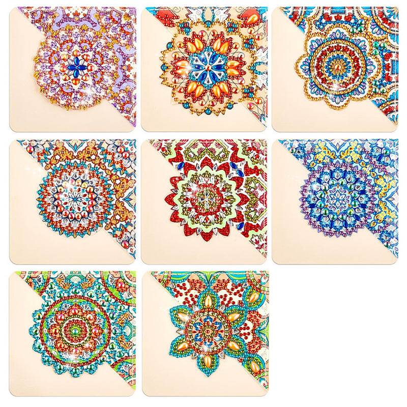 8Pcs Beautiful Mandala PU Corner Cover Bookmark Diamond Painting Kits