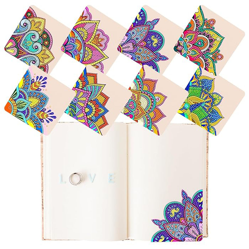 8Pcs Petal Shaped Mandala PU Corner Cover Bookmark Diamond Painting Kits