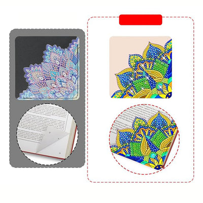 8Pcs Petal Shaped Mandala PU Corner Cover Bookmark Diamond Painting Kits