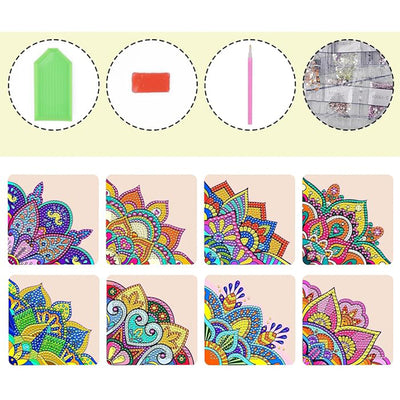 8Pcs Petal Shaped Mandala PU Corner Cover Bookmark Diamond Painting Kits