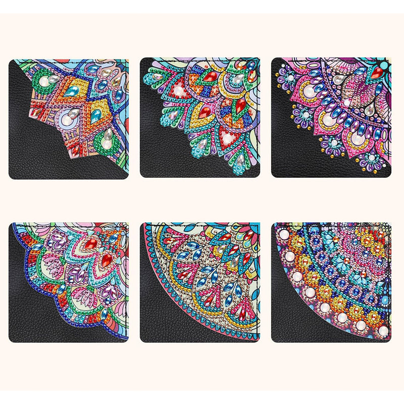 6Pcs Mandala in Darkness PU Corner Cover Bookmark Diamond Painting Kits