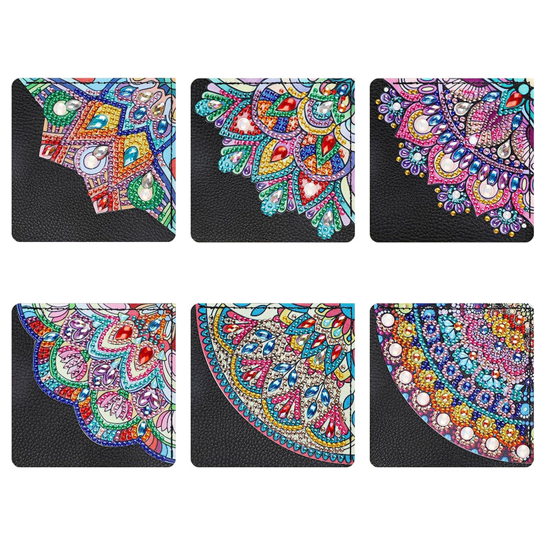 6Pcs Mandala in Darkness PU Corner Cover Bookmark Diamond Painting Kits