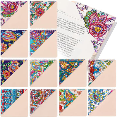 12Pcs Plant Mandala PU Corner Cover Bookmark Diamond Painting Kits