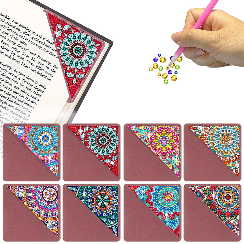 8Pcs Triangle Mandala PU Corner Cover Bookmark Diamond Painting Kits