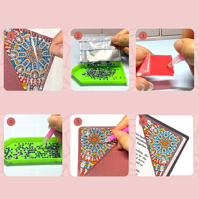 8Pcs Triangle Mandala PU Corner Cover Bookmark Diamond Painting Kits