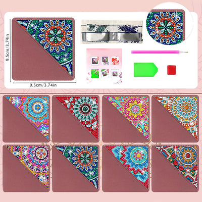 8Pcs Triangle Mandala PU Corner Cover Bookmark Diamond Painting Kits