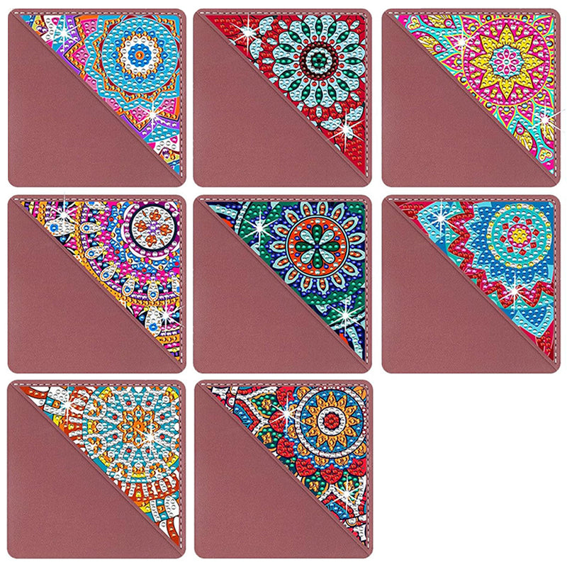 8Pcs Triangle Mandala PU Corner Cover Bookmark Diamond Painting Kits