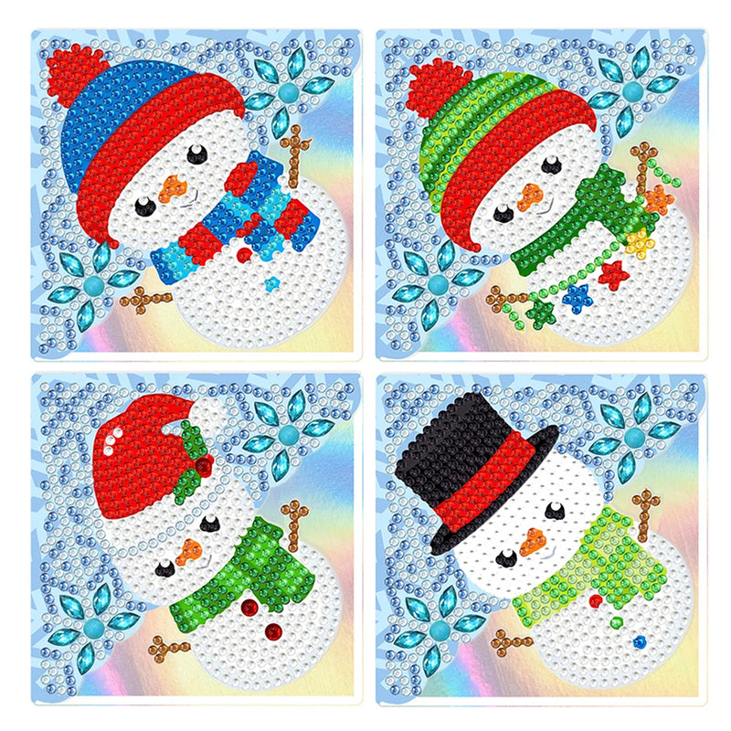 4Pcs Christmas Snowman PU Corner Cover Bookmark Diamond Painting Kits