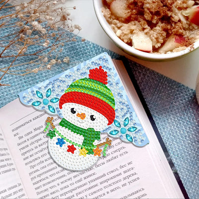 4Pcs Christmas Snowman PU Corner Cover Bookmark Diamond Painting Kits