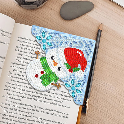 4Pcs Christmas Snowman PU Corner Cover Bookmark Diamond Painting Kits