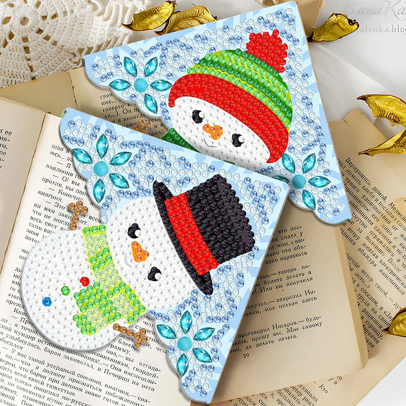 4Pcs Christmas Snowman PU Corner Cover Bookmark Diamond Painting Kits