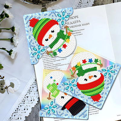 4Pcs Christmas Snowman PU Corner Cover Bookmark Diamond Painting Kits