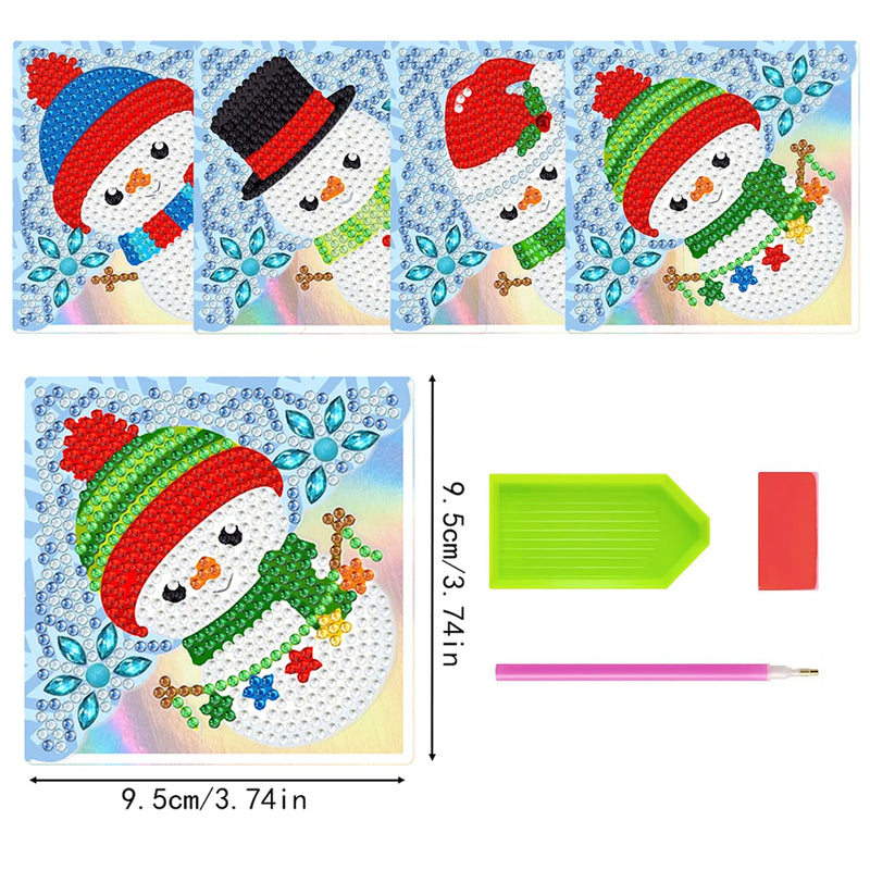 4Pcs Christmas Snowman PU Corner Cover Bookmark Diamond Painting Kits