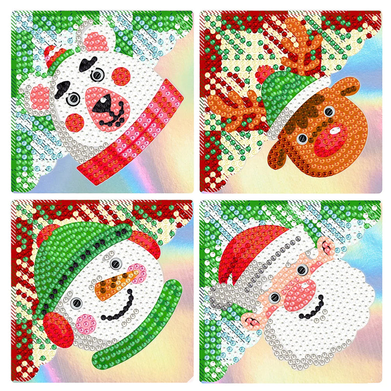 4Pcs Christmas Smile PU Corner Cover Bookmark Diamond Painting Kits