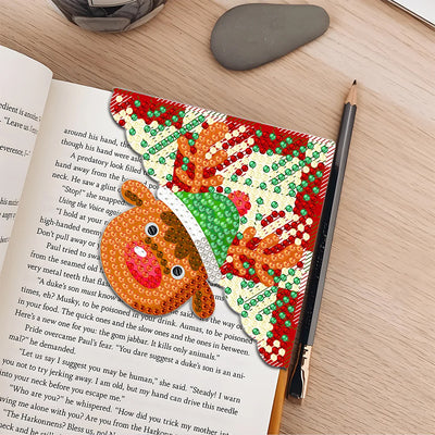 4Pcs Christmas Smile PU Corner Cover Bookmark Diamond Painting Kits