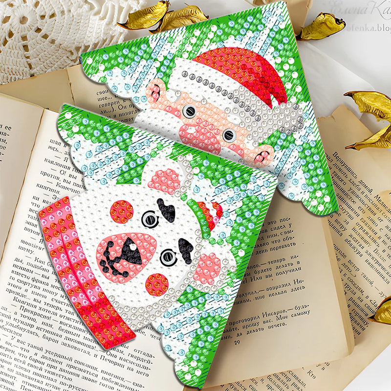 4Pcs Christmas Smile PU Corner Cover Bookmark Diamond Painting Kits