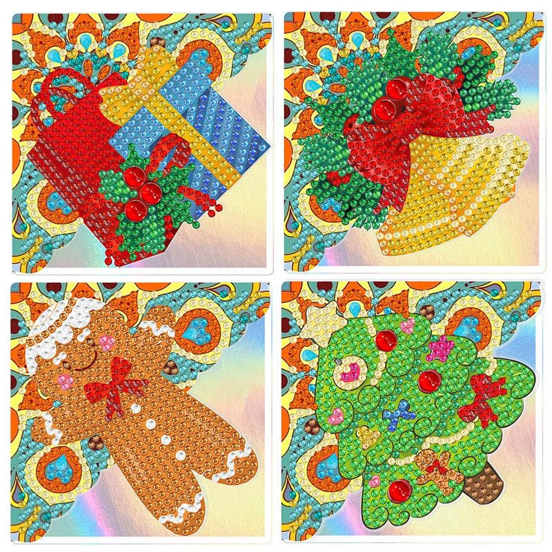 4Pcs Christmas Decorations PU Corner Cover Bookmark Diamond Painting Kits