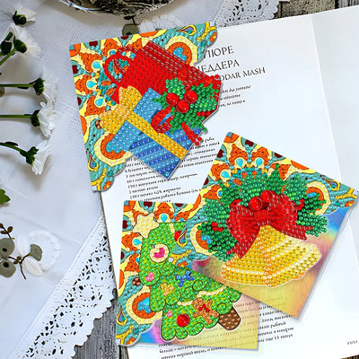 4Pcs Christmas Decorations PU Corner Cover Bookmark Diamond Painting Kits