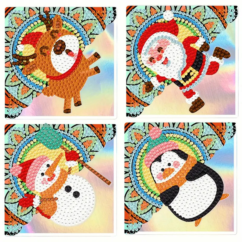 4Pcs Cute Christmas Animals PU Corner Cover Bookmark Diamond Painting Kits