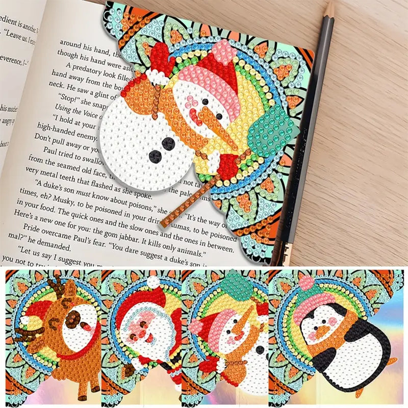 4Pcs Cute Christmas Animals PU Corner Cover Bookmark Diamond Painting Kits